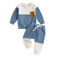 Toddler Baby Boy Clothes Color Block Long Sleeve Pullover Sweatshirt Tops and Pants Set 2Pcs Fall Winter Outfits