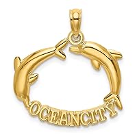 14k Gold Ocean City With Jumping Dolphins High Polish and 2 d Charm Pendant Necklace Measures 17x21.9mm Wide 1.2mm Thick Jewelry for Women