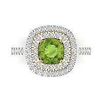Clara Pucci 1.75ct Round Cut Solitaire Halo Genuine Natural Peridot Engagement Promise Anniversary Bridal Ring 18K White & Yellow Gold