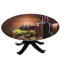 Elastic Edged Polyester Fitted Table Cover,Glasses of Red and White Wine Served with Grapes French Gourmet Tasting Decorative,Fits up to 36