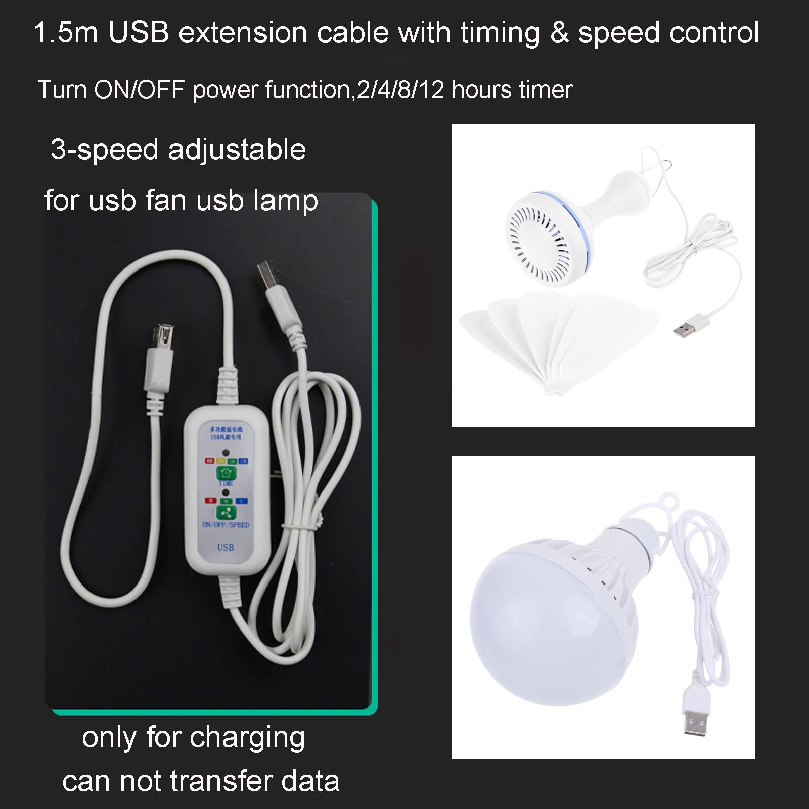 hejhncii USB Timer Switch USB On Off Switch Power Timer Cord, for USB Fan LED Light Lamp Bulb 3 Speed USB Powered Hub 5V 1.5m