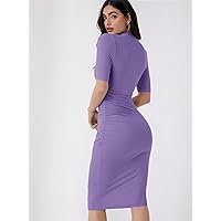 Women's Dress Mock Neck Solid Bodycon Dress (Color : Violet Purple, Size : Medium)