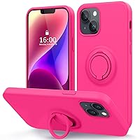 MOCCA Compatible with iPhone 14 Phone Case with Ring Stand | Super Soft Microfiber Lining | Full-Body Anti-Scratch Liquid Silicone Case for iPhone 14 Women Girls 6.1inch - Hot Pink