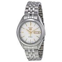 Seiko 5 SNKL17 Men's Stainless Steel White Dial Gold Index Day Date Automatic Watch