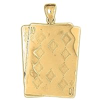 14K Yellow Gold Playing Cards, 21, Ace and Queen Pendant