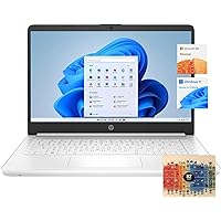 HP 14 inch Laptop for Student and Business, Intel Quad-Core Processor, 16GB RAM, 320GB Storage (64GB eMMC + 256GB Card), 1-Year Office 365, Windows 11 S, White