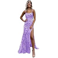 Spaghetti Straps Lavender Prom Dresses 2024 Sparkly Mermaid Corset Evening Gowns for Women with Slit Size 0