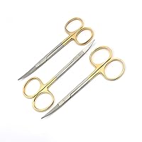 LAJA IMPORTS® SET OF 3 SCISSORS 4.5 INCH CURVED GOLD PLATED HANDLE DENTAL ART AND CRAFT SCISSORS