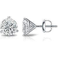 The Diamond Deal .25-1.00 Carat Lab-Grown Round Brilliant Solitaire Diamond Martini Stud Earrings For Women Girls infants | 14k Yellow or White or Rose/Pink Gold 3-Prong Basket Setting With Screw 0