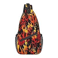 Burning Red Flame Chest Bag Shoulder Bag, Flame Sling Backpack Casual Travel Bag For Men And Women