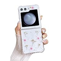 Compatible Samsung Galaxy Flip 5 Case Clear Dried Pressed Flowers Women Girls Soft TPU Shockproof Protective Phone Cover for Samsung Galaxy Z Flip 5 (Small Pink)