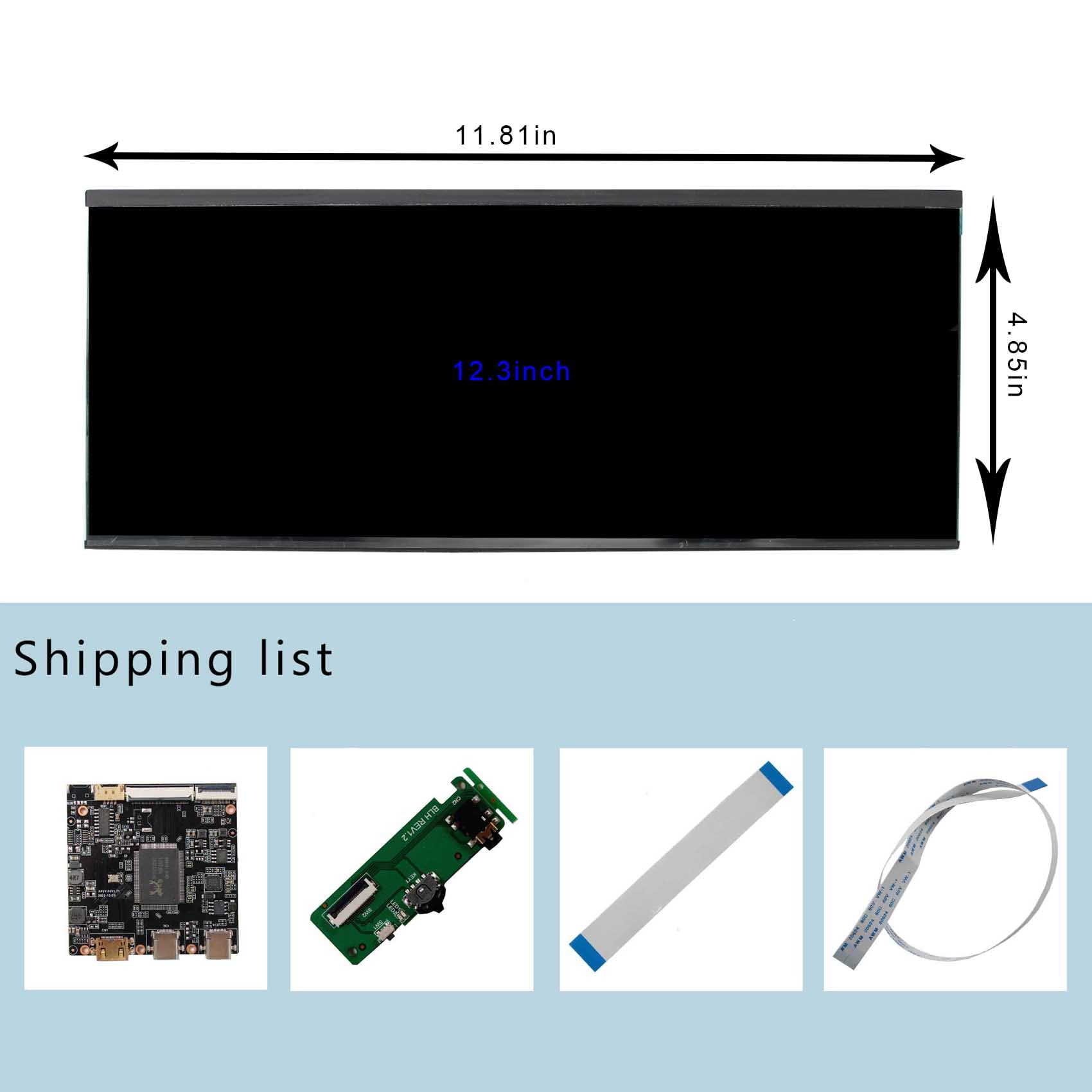 VSDISPLAY 12.3 Inch 2K LCD Screen 2400x900 with Type-c Mini HD-MI LCD Controller Board,as Extra Secondary Display Panel for PC/Laptop/Game Cabinet Monitor
