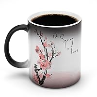 Japanese Cherry Tree Blossom Ceramic Mug Discoloration Coffee Cup with Handle Unique Gifts