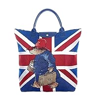 Signare - Paddington Bear Union Jack Tapestry Foldaway Shopper Bag | Eco-Friendly, Recyclable Polyester | Vegan-Friendly PU Accents | Compact & Spacious, Red, One Size, Cotton Blend, Red, Medium