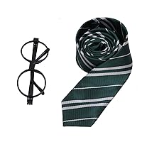 CHICTRY 2Pcs Novelty Striped Tie and Glasses Frame Sets for Halloween Christmas School Wizard Cosplay Costumes Accessories Dark Green One Size