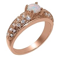 Solid 10k Rose Gold Natural Opal & Diamond Womens Band Ring - Sizes 4 to 12 Available