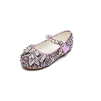Rhinestone Bow Ballet Flats Glitter Mary Jane Shoes for Girls Pearl Ankle Strap Flower Girl Shoes
