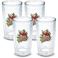 Tervis Tumbler Margaritaville It's 5'Clock Somewhere 16-Ounce Double Wall Insulated Tumbler, Red Parrot, 4 Count (Pack of 1)