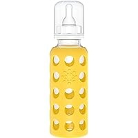 Lifefactory 9-Oz Glass Baby Bottle with Stage 2 Nipple and Protective Silicone Sleeve Mango