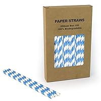 Royal Blue Striped Paper Straws Bulk, Blue and White Stripe Paper Drinking Straws Biodegradable for Wedding Boy Birthday Party, Coffee Soda Beverage Cafe Restaurant Cake Pop Sticks (Blue Stripe, 100)