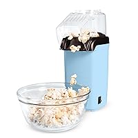 Hot Air Popcorn Popper, Healthy and Delicious Popcorn in Minutes, Fast and Easy-to-Use, Built-In Measuring Cup and Butter Warmer, 8 Cups, Blue