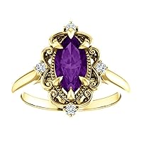 Vintage Purple Marquise Engagement Ring, Victorian 2 CT Marquise Purple Diamond Ring, Filigree Marquise Purple Amethyst Ring, 925 Silver /10K/ 14K/ 18K Solid Gold Rings, Perfact for Gift
