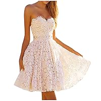 Lace Homecoming Dresses Womens Short A Line Strapless Formal Cocktail Party Gowns Sleeveless Vacation Beach Sundress