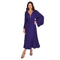 Chiffon V Neck Prom Dress Long Sleeves A-Line Homecoming Party Dress Pleated Maxi Dress Cocktail Evening Gowns