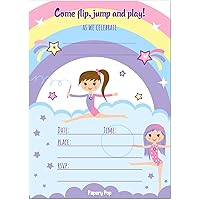 30 Gymnastics Birthday Invitations with Envelopes (30 Pack) - Kids Birthday Party Invitations for Girls - Bounce House - Trampoline