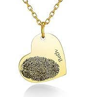Custom4U Fingerprint Necklace Memorial Jewelry Customized,Sterling Silver/Gold Plated Heart Charm Custom Thumbprint/Baby Foot/Pet Paw,Personalized Memory Necklaces for Women Men (Gift Box)
