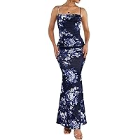 Women's Sleeveless Bodycon Corset Maxi Dress Spaghetti Strap Ruched Elegant Evening Party Long Dresses