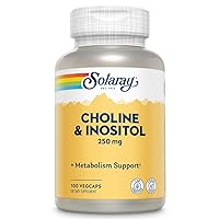 SOLARAY Choline & Inositol 250 mg | Two-Nutrient Combo for Healthy Fat Metabolism, Brain Function Support | 100 VegCaps | Pack of 2