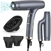 High-Speed Negative Ion Hair Dryer with Powerful Brushless Motor,Lightweight,Foldable,Low Noise,and Magnetic Nozzle12 Modes for Quick Drying by Traveling Salon Owners Grey