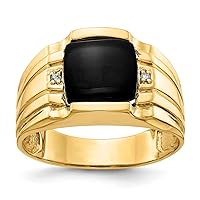 14k Yellow Gold Polished Prong set Open back Not engraveable Diamond mens ring Size 10 Jewelry for Men