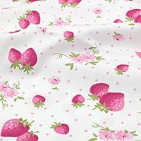 Hanjunzhao Strawberry Fabric by The Yard, Strawberries on White Background, Cotton Fabric for Clothing Sewing and Arts Crafts, 39 by 63-inch (1.09 by 1.75-Yard), Pink White