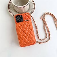 Crossbody Wallet Phone Case for iPhone 14 13 12 11 Pro Max Card Slot Holder Lanyard Chain Strap Zipper Bag Purse Leather Cover,for iPhone 14 Plus,Orange