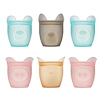 Zip Top Reusable 100% Silicone Kids Snack Food Storage | 6 Piece Set - 2 Bear, 2 Pig, 1 Cat, 1 Dog | Meal Prep Container | Microwave, Dishwasher and Freezer Safe | Made in the USA