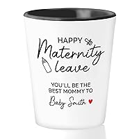 Personalized Pregnancy Shot Glass 1.5oz - Happy Maternity Leave - Pregnant Mom To Be Baby Shower Expecting Mother New Mama Cute Keepsake