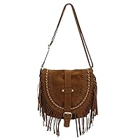 LHHMZ Retro Fringe Shoulder Bags Vintage Tassel Crossboy Bags Tassel Faux PU Leather Saddle Bag