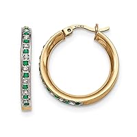 925 Sterling Silver Polished and Gold Plated Dia. and Emerald Round Hinged Hoop Earrings Measures 25x3mm Jewelry Gifts for Women