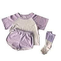 Cutest Outfits Baby Newborn Infant Girls Boys Cotton Summer Patchwork Color Block Short Sleeve (Purple, 2-3 Years)
