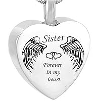 Always in My Heart Urn Heart Sister Pendant Ashes Jewelry Memorial Keeplace Necklace Stainless Steel Silver