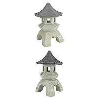 Design Toscano Asian Decor Pagoda Lantern Outdoor Statue, Medium 10 Inch and Large 17 Inch, Set of Two, Polyresin, Two Tone Stone