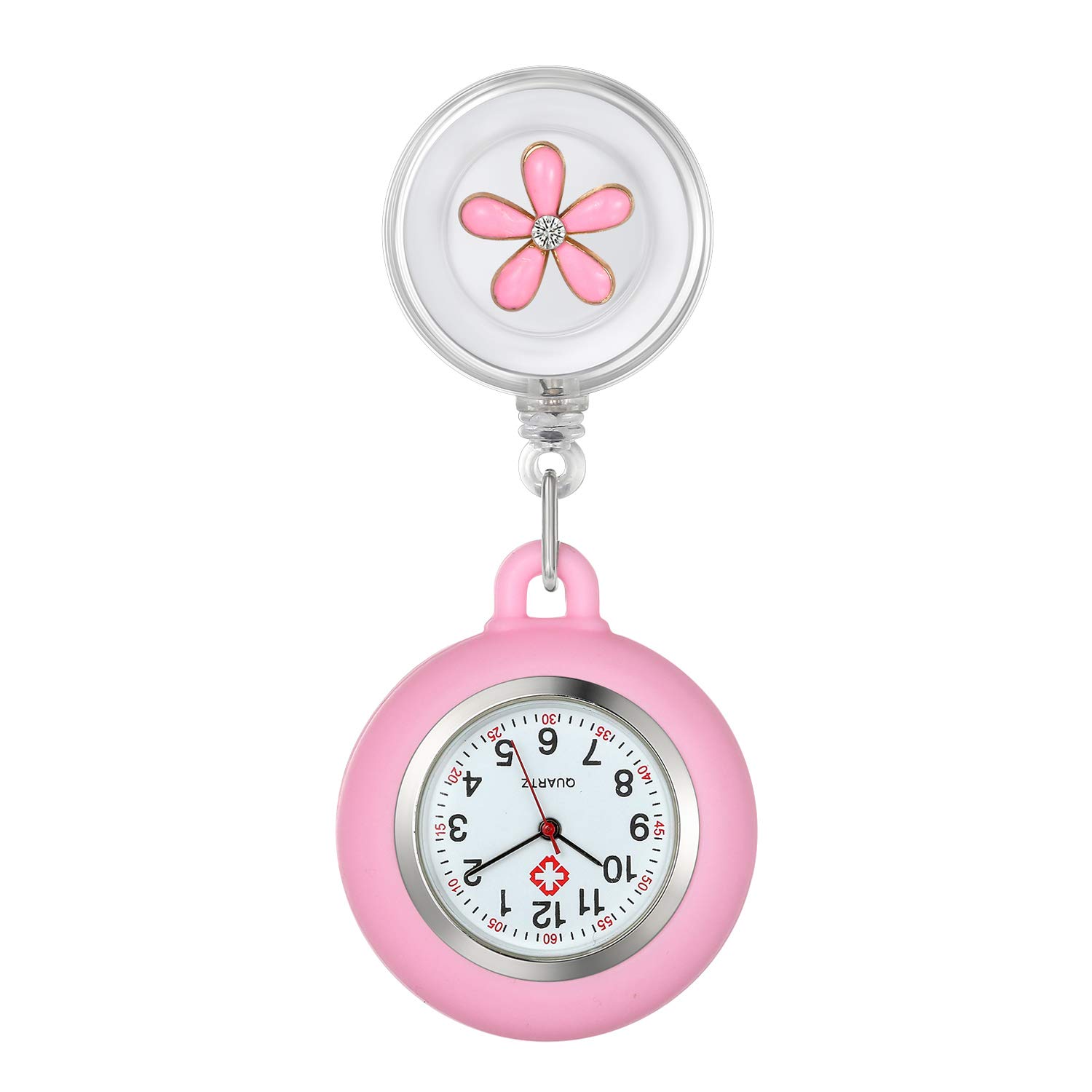 Lancardo Lapel Watch for Nurses Doctors Clip-on Hanging Nurse Watches Cute Leaves Pattern Silicon Cover Badge Stethoscope Retractable Fob Watch