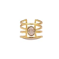 Designer Handmade Smoky Quartz Hydro Gold Plated Gemstone Brass Oval Shape Adjustable Rings