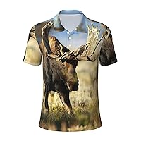 Moose Men's Casual Polo Shirts, Short Sleeve Golf Shirts Fashionable Quick Dry Men's Shirts