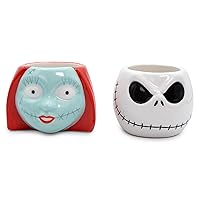 Disney The Nightmare Before Christmas Jack & Sally Sculpted Mini Mugs, Set of 2 | Coffee Mugs And Cups, Home & Kitchen Decor | Halloween Gifts And Collectibles | Each Holds 3 Ounces