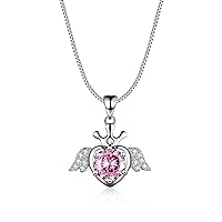 Bellitia Jewelry 925 Sterling Silver Angle Wings Pendant Necklace, Gemstone Birthstone Necklace with 1ct Cubic Zirconia Fine Jewellery Gifts for Women Girls