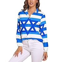 Israel Flag Women's Button Down Shirt V Neck Long Sleeve Blouses Fashion T-Shirt Tops