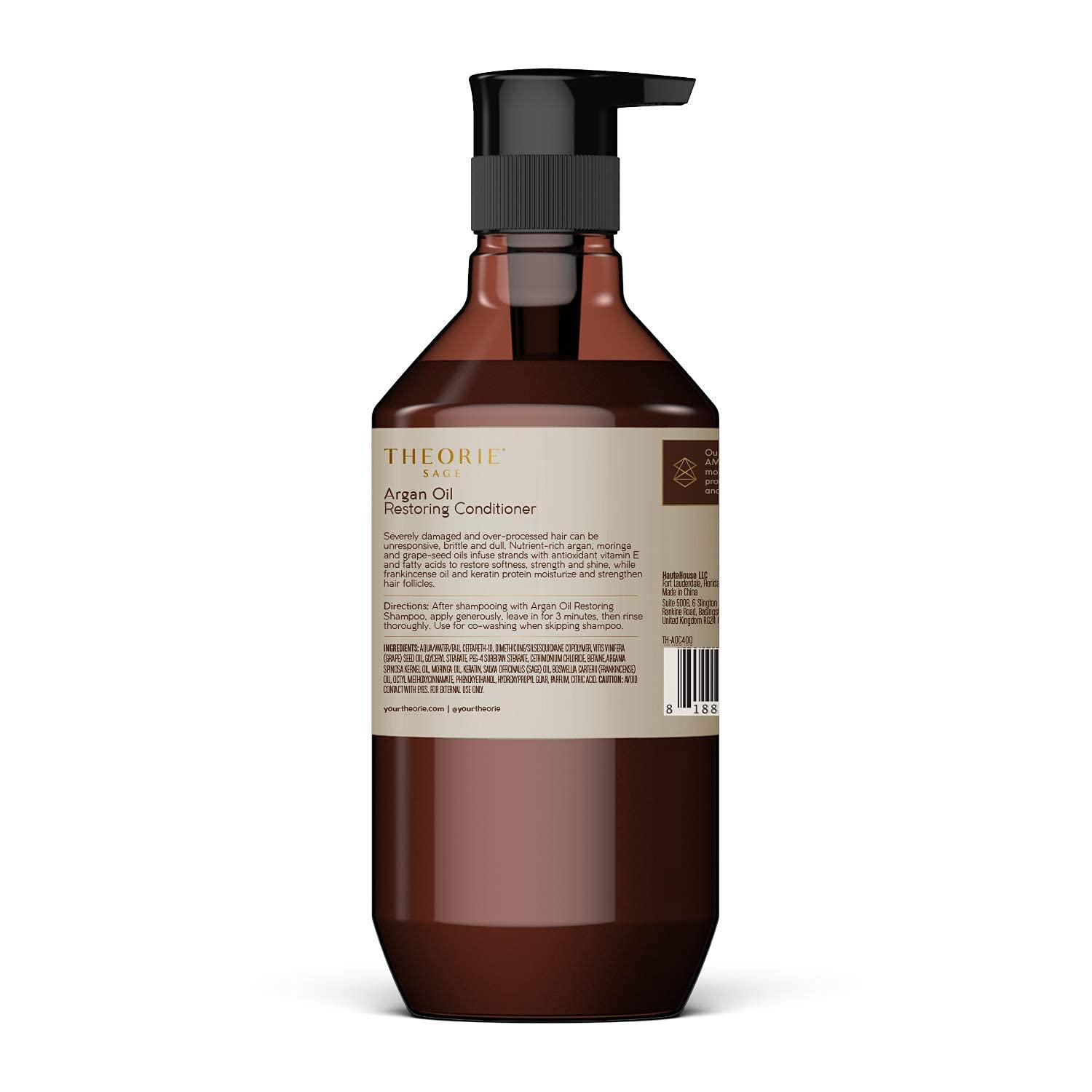 Theorie Argan Oil Ultimate Restoring Conditioner - Nutrient-Rich & Sulfate Free Restorative Haircare, Safe for Color & Keratin Treated Hair - 800mL